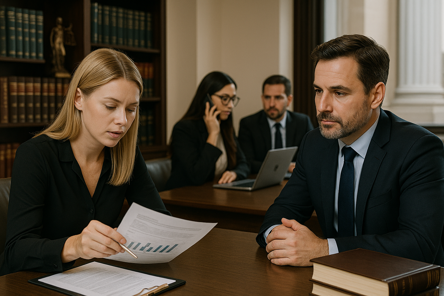 Profissionais analisando documentos financeiros